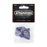 Pack of Dunlop guitar picks with clear plastic packaging on a white background