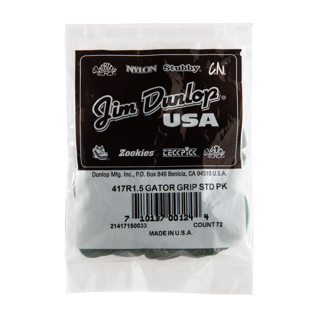 Pack of Jim Dunlop guitar picks with a clear plastic cover on a white background