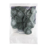 Pack of green guitar picks with a clear plastic bag on a white background