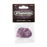 Pack of Dunlop Gator Grip guitar picks with purple color on a white background