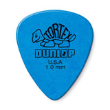Blue guitar pick with Dunlop branding on a white background