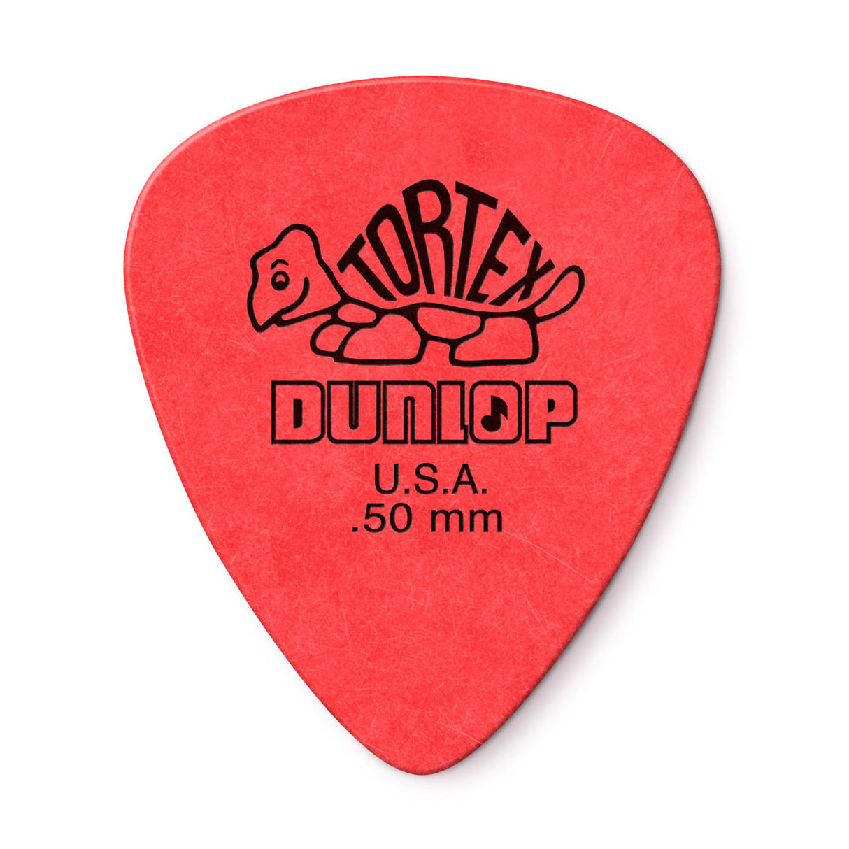 Red guitar pick with Dunlop branding on a white background