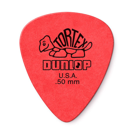 Red guitar pick with Dunlop branding on a white background