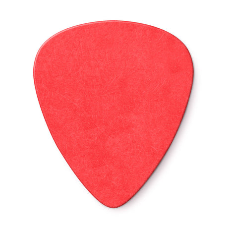 Red guitar pick on a white background