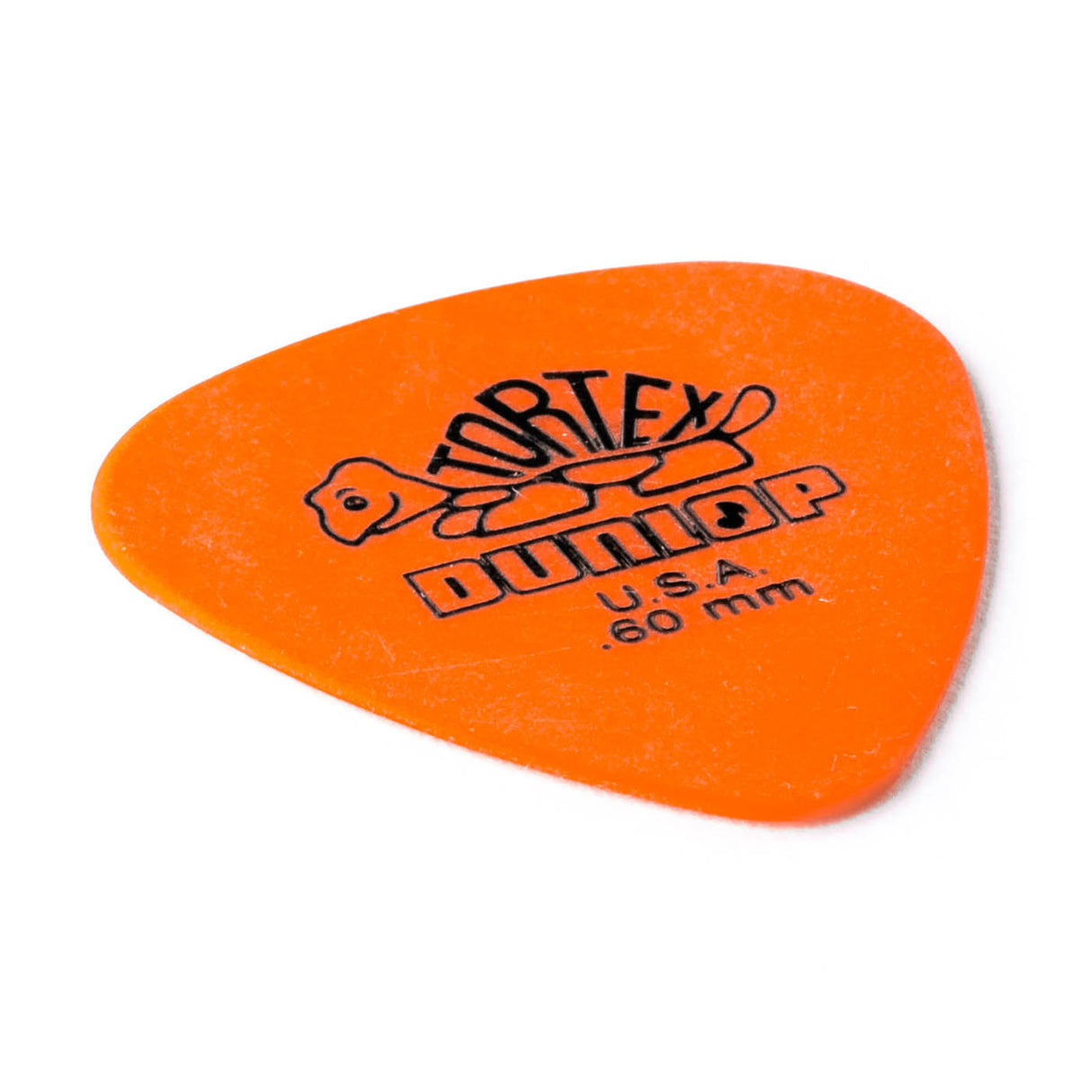 Orange guitar pick with Dunlop branding on a white background