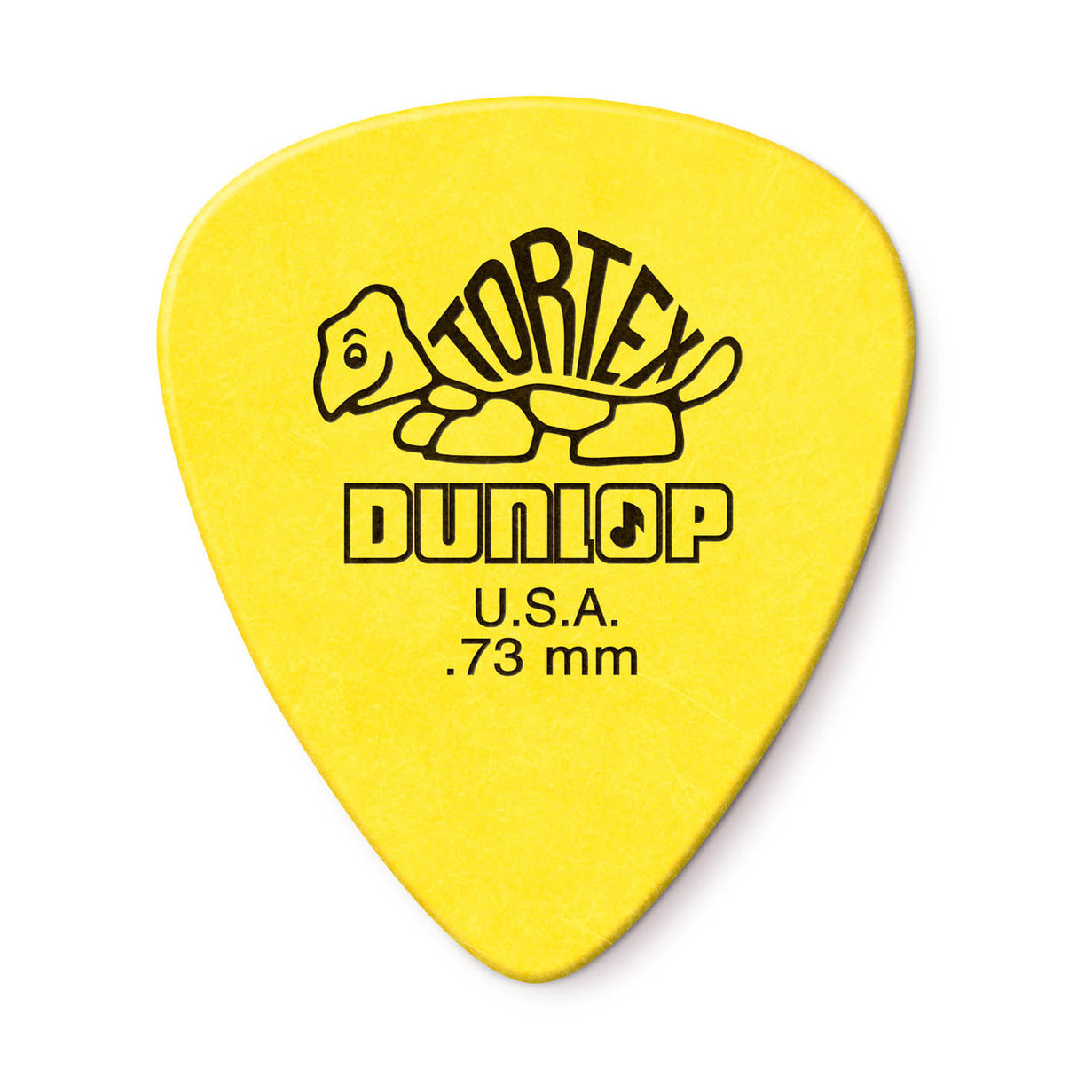 Yellow guitar pick with Dunlop branding on a white background
