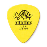 Yellow guitar pick with Dunlop branding on a white background