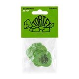 Pack of green guitar picks with Dunlop Tortex branding on a white background