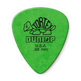 Green guitar pick with Dunlop branding on a white background