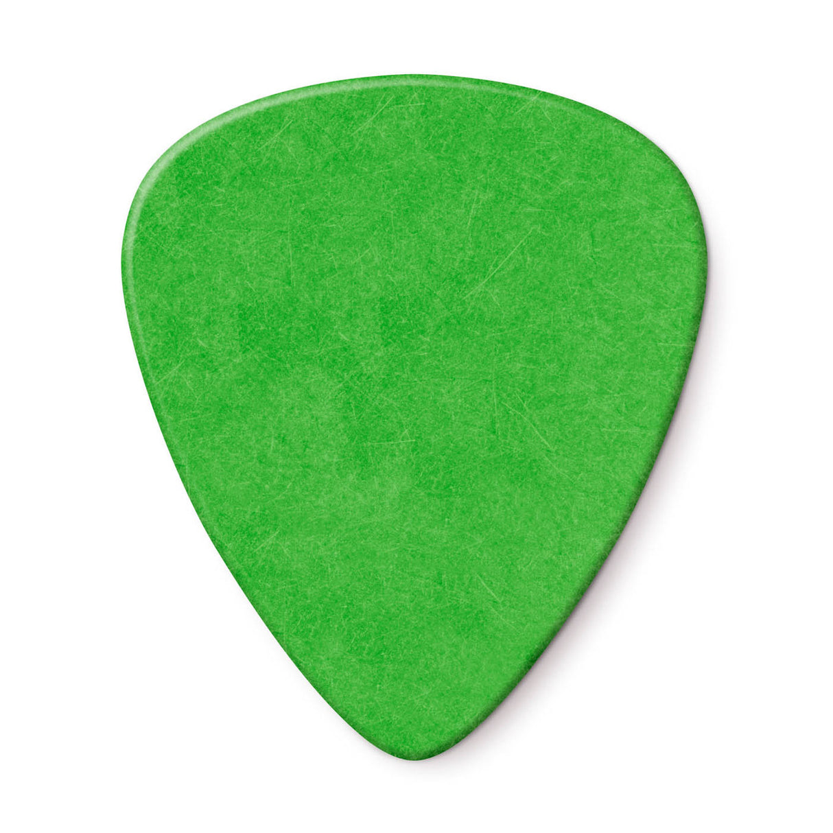 Green guitar pick on a white background