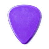 A purple guitar pick on a white background