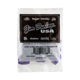 A plastic bag filled with 'Dunlop' branded guitar picks on a white background