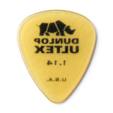 Yellow guitar pick with Dunlop Ultex branding on a white background