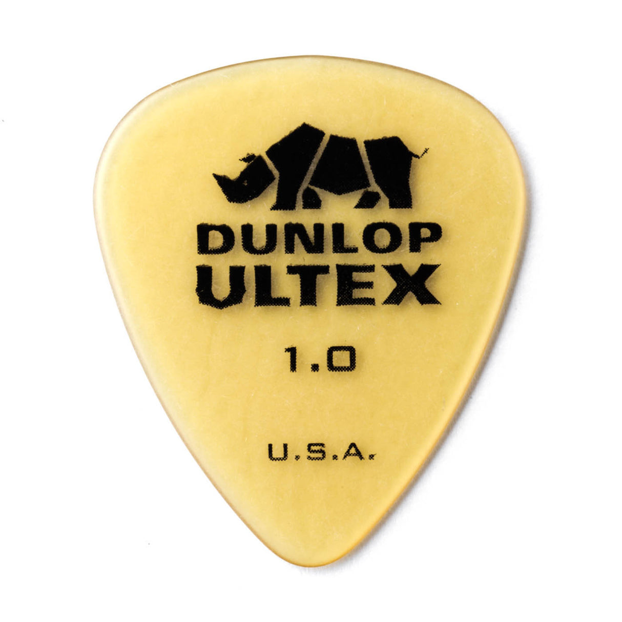Dunlop Ultex guitar pick with a rhino logo on a white background