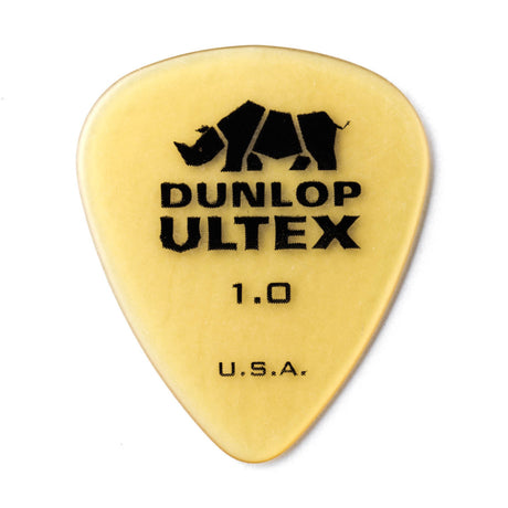 Dunlop Ultex guitar pick with a rhino logo on a white background