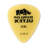 Yellow guitar pick with Dunlop branding on a white background