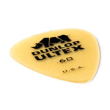 Yellow guitar pick with Dunlop Ultex branding on a white background