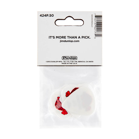 White guitar picks in packaging with Dunlop branding on a white background