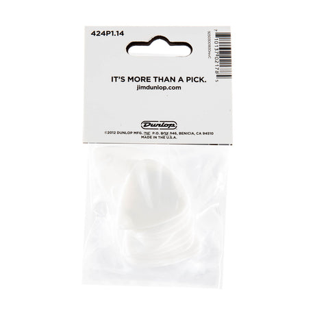 Packaged Dunlop guitar pick with branding and product details on a white background