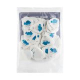 Pack of guitar picks with blue designs on a white background
