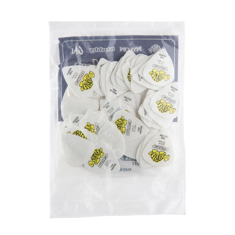 Pack of Dunlop guitar picks with clear packaging on a white background