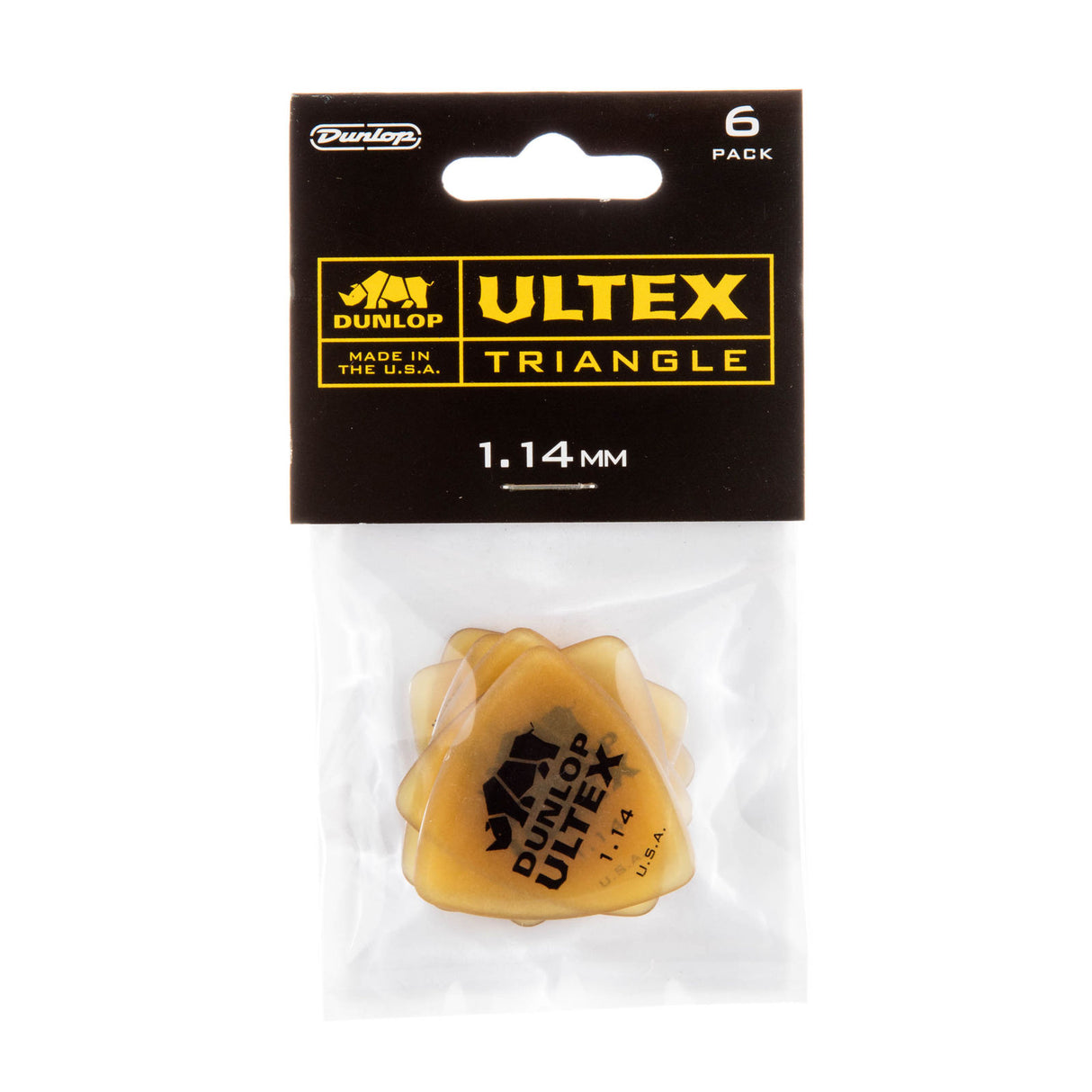 Pack of Dunlop Ultex Triangle guitar picks with packaging on a white background