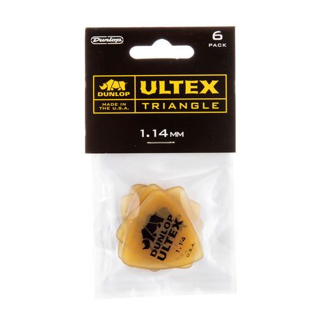 Pack of Dunlop Ultex Triangle guitar picks with packaging on a white background