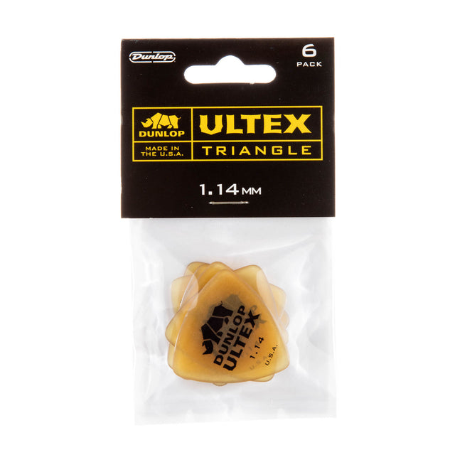 Pack of Dunlop Ultex Triangle guitar picks with packaging on a white background