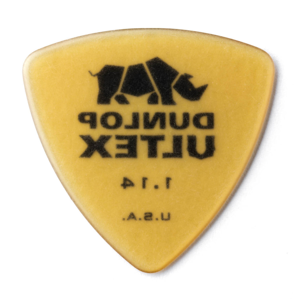 Yellow guitar pick with Dunlop Ultex branding on a white background