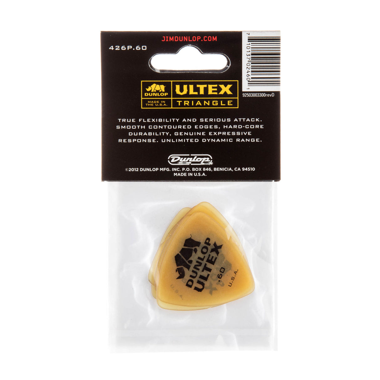 Dunlop Ultex Triangle guitar picks in packaging with Dunlop branding.
