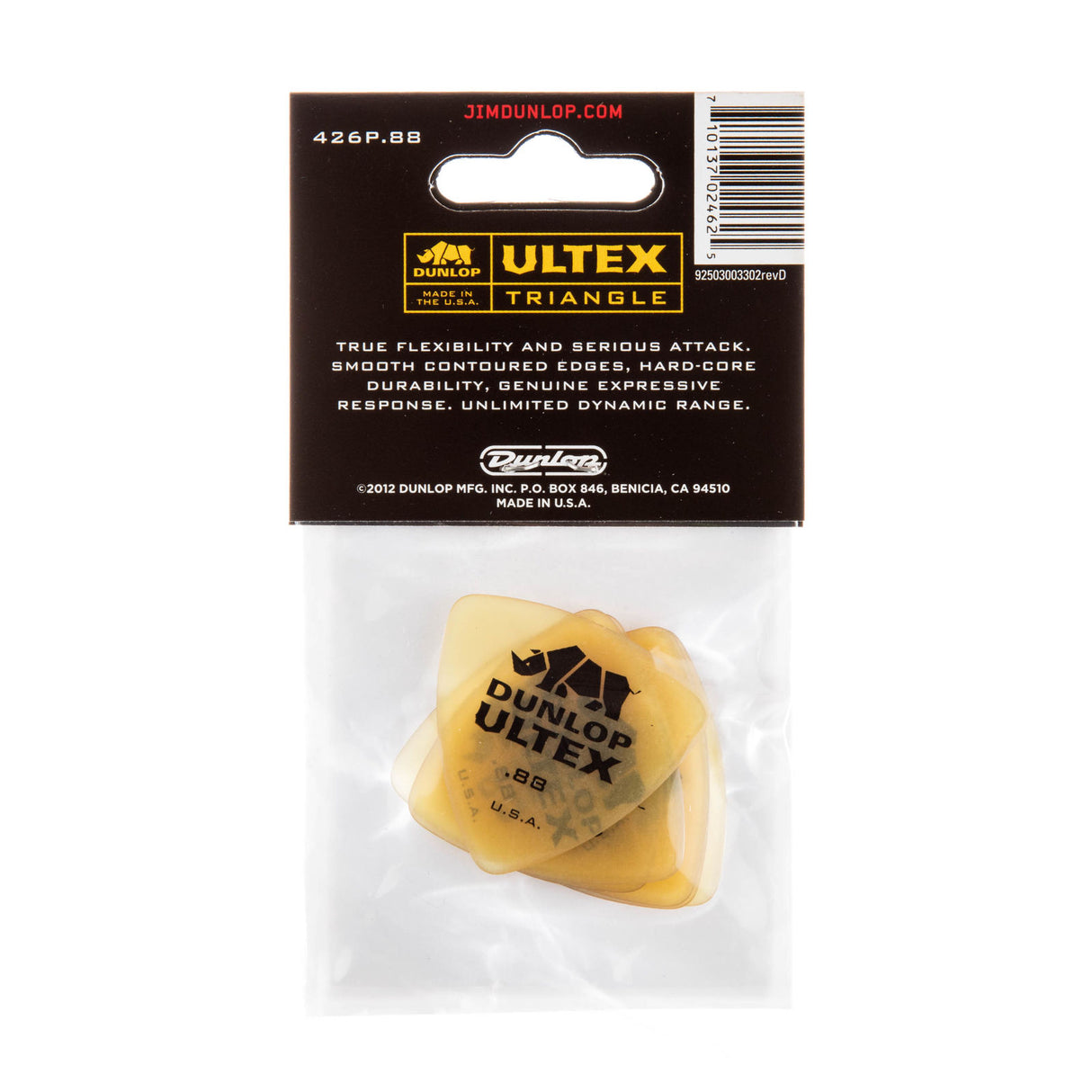 Dunlop Ultex guitar pick triangle in packaging with brand label
