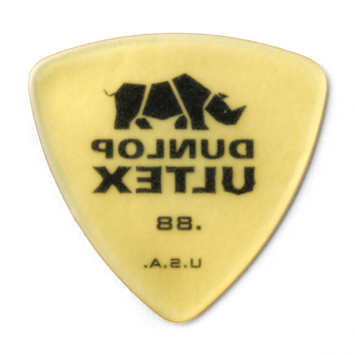 Yellow guitar pick with Dunlop Ultex branding on a white background