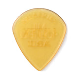 A clear gold guitar pick with Jim Dunlop USA branding on a white background