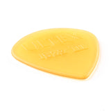 a clear gold colored guitar pick with Ultex Jazz III branding on a white background