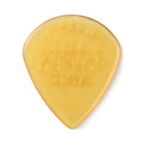 A clear gold colored guitar pick with Jim Dunlop XL Series branding on a white background