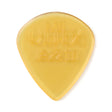 A clear gold colored guitar pick with Ultex Jazz III branding on a white background