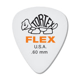 White guitar pick with Tortex Flex branding on a white background