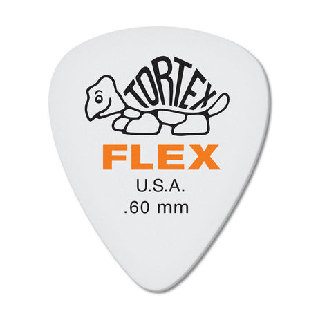 White guitar pick with Tortex Flex branding on a white background