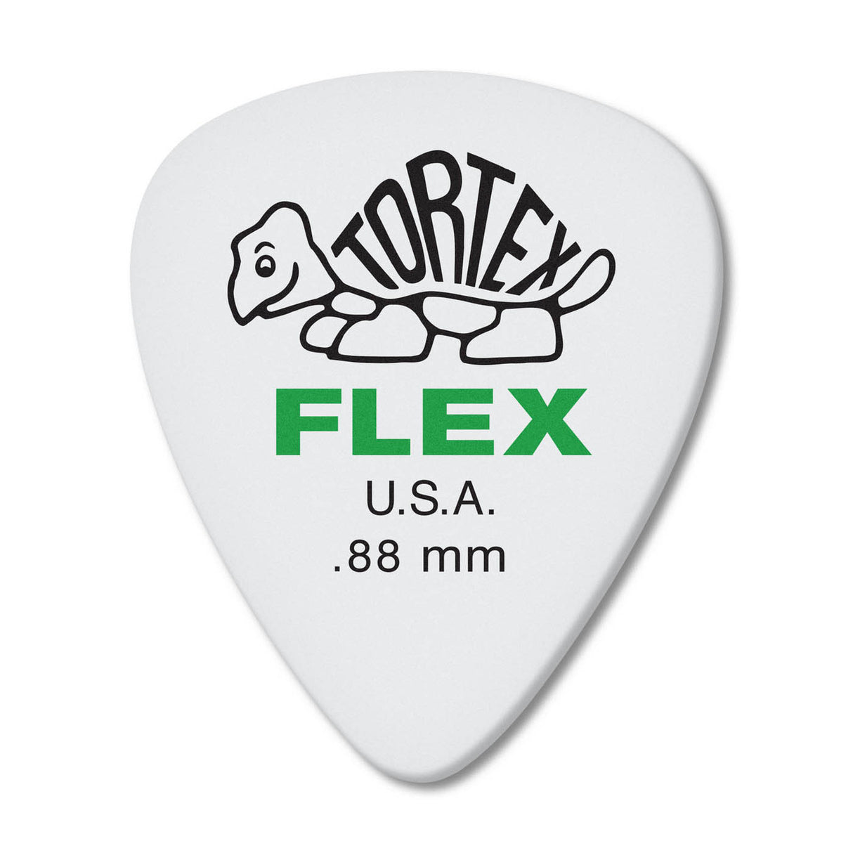 White guitar pick with Tortex Flex branding on a white background