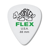 White guitar pick with Tortex Flex branding on a white background