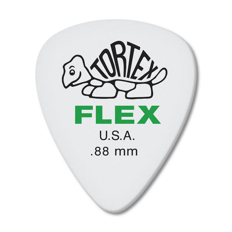White guitar pick with Tortex Flex branding on a white background