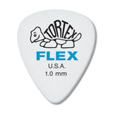 White guitar pick with Tortex Flex branding on a white background