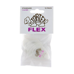 Tortex Flex guitar pick packaging with 12 picks inside on a white background