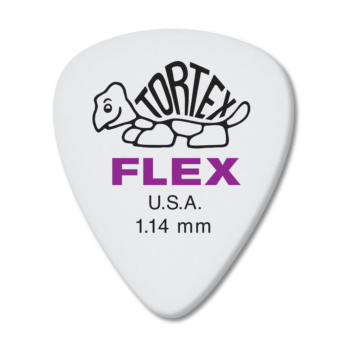 White guitar pick with Tortex Flex branding on a white background