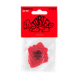 Pack of red guitar picks with Tortex branding on a white background