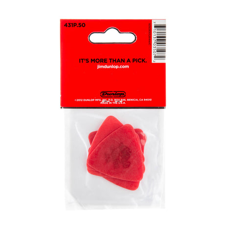 Pack of red guitar picks with Dunlop branding on a white background