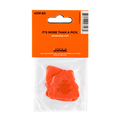 Packaged guitar picks with orange packaging featuring Jim Dunlop branding.