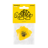Tortex triangle guitar pick packaging with a yellow background