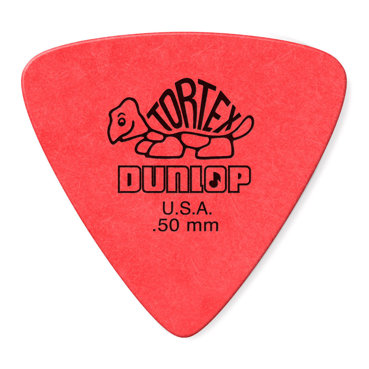 Red guitar pick with Dunlop branding on a white background
