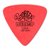 Red guitar pick with Dunlop branding on a white background